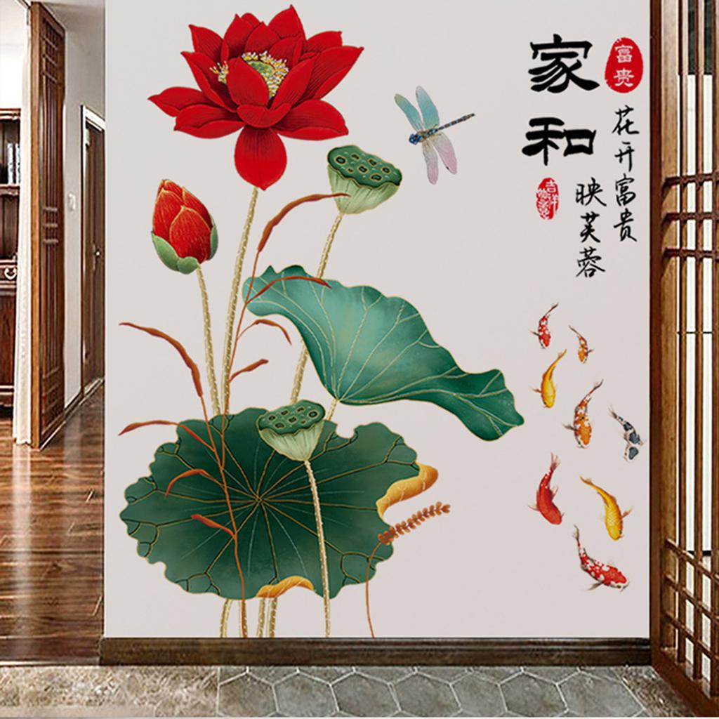 Chinese Style Lotus Flower Wall Stickers Self-adhesive Wall Decals Wallpaper Home Decor For Living Room Bedroom