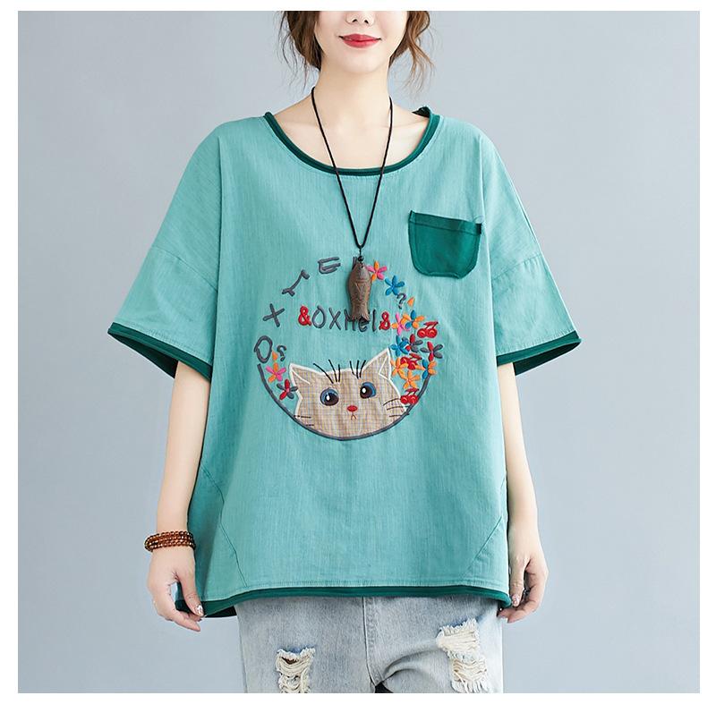 

Футболка с короткими рукавами женская свободная летняя футболка топ женская одежда больших размеров XXXL озеро синий