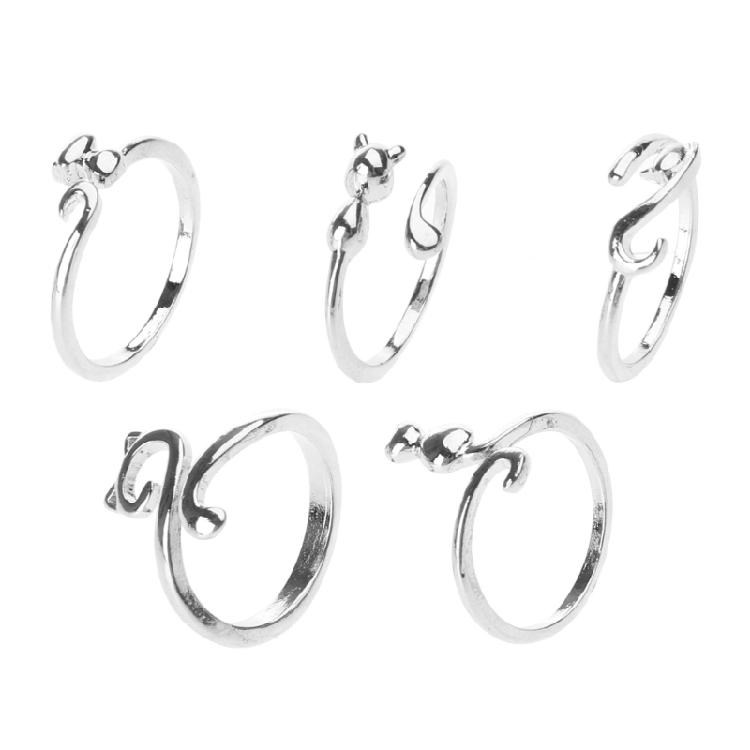 Cute Cat Adjustable Rings Silver Plated Lovely Animal Open Rings Jewelry for Yarn 1