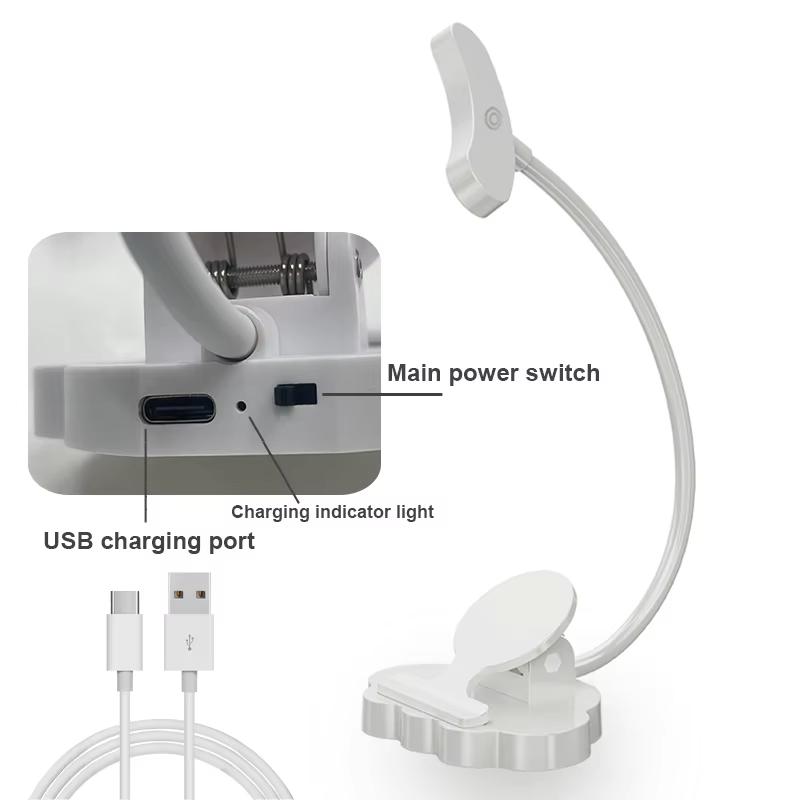 Flexible Clip on Book Lamp Touch Control Reading Light Eye Caring USB Rechargeable Books Led Lights for Night Reading Table Lamp