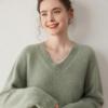 Women's Cashmere V-Neck Loose Fit Sweater - Solid Color, Thickened Knitwear for Autumn & Winter