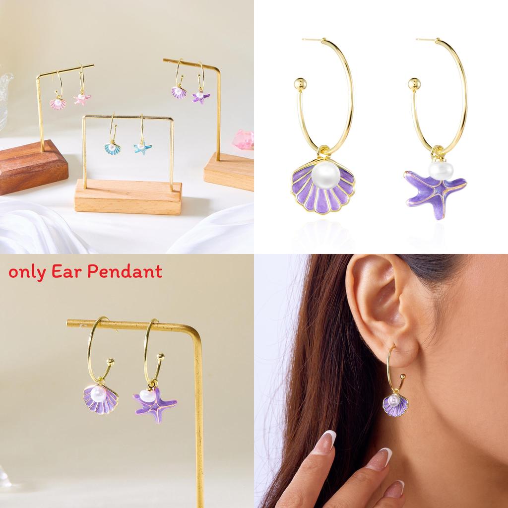 Trendy Summer Shell Pearl Earrings For Women With Asymmetric French Style And Alloy Material