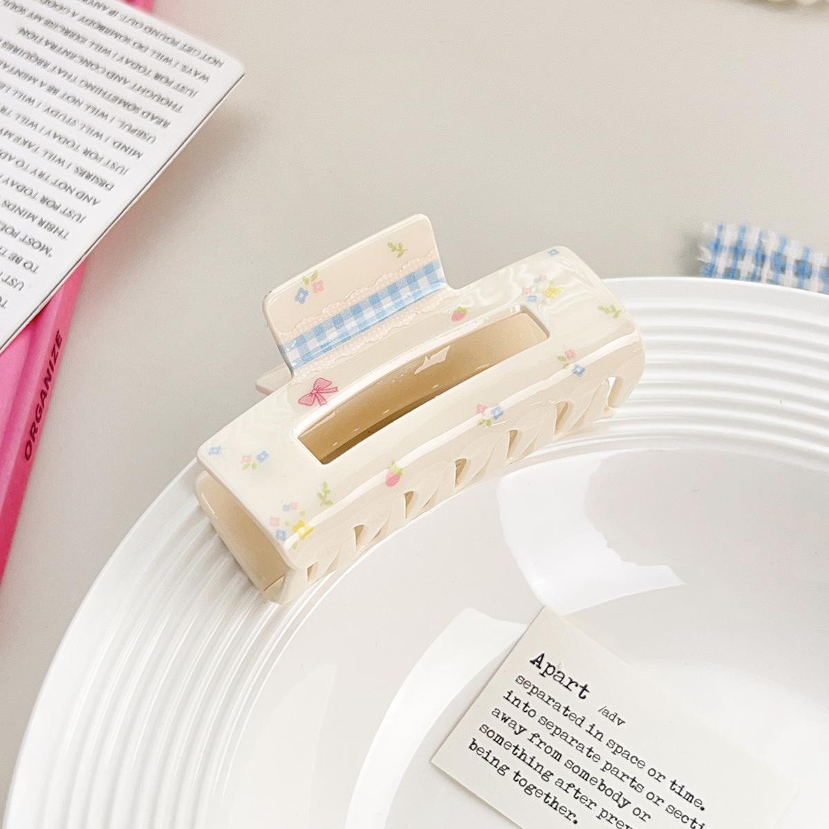 

1 шт. Корейская милая и девчачья заколка-краб с цветочным принтом и бантом, акриловая заколка-акула, заколка для пучка волос на затылке, заколка для волос, украшение для волос