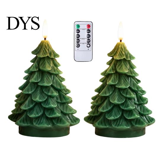 Timer Function Candles Christmas Tree Candles, Flameless LED Flickering Wax with Remote Control, Realistic Battery Operated Pine Decor for Winter