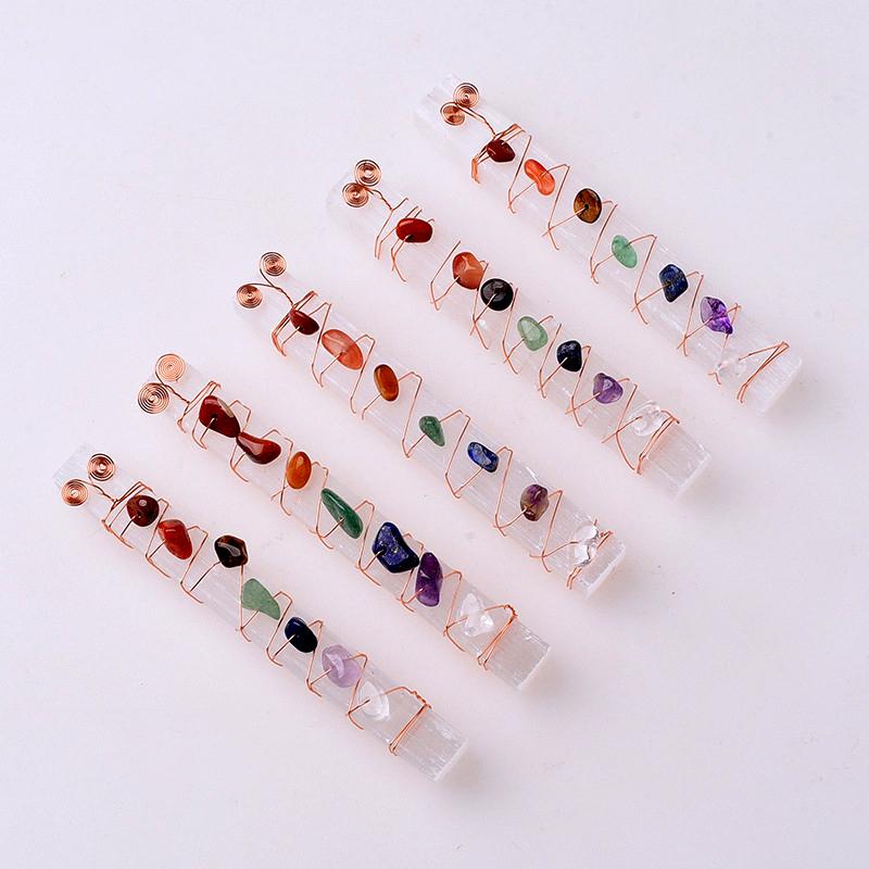 Natural Selenite Stick Wire Wrapped 7 Chakra Stones Healing Rock Stone Specimen
