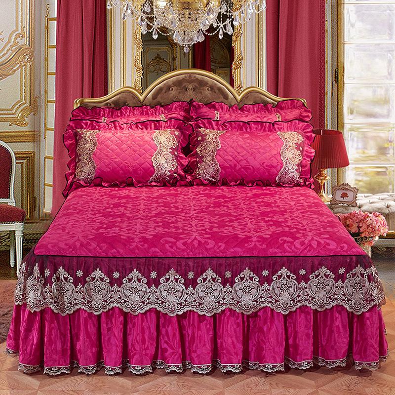 European Style Bed Skirt Lace Velvet Quilted Bedspread Autumn and Winter Thick Warm Fitted Sheet