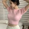 Spring Summer Women's Sweater Crop Top Short Sleeve O-neck Slim Knitted Pullovers Bottoming Casual Knitwear Camel Pink Clothes