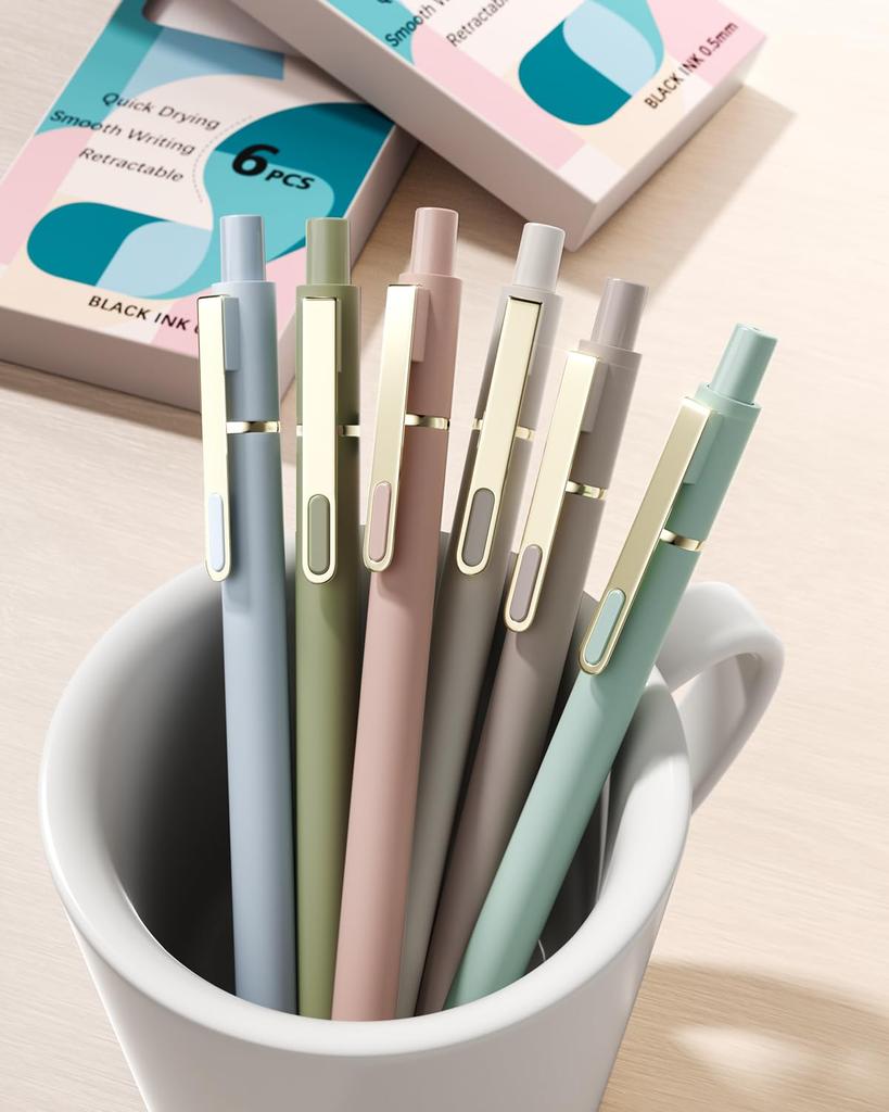 SUNEE Gel Black Smooth Cute and Beautiful Perfect for and Morandi Colors Pens, 6-Pack, 0.5mm, Quick-Drying Ink, Writing, Design, School, Office,