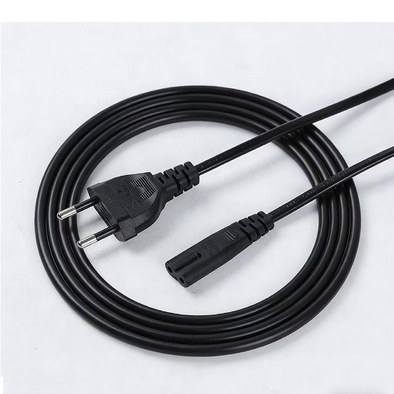 Euro Two-Pin Figure-Eight Power Cord, 2-Core, 0.75mm², AC Plug.