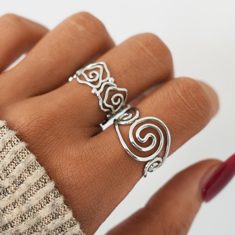 Edelstahl Vortex Spiral Hohlringe für Damen Herren Geometrisch Verdrehte Linien Weit Öffnende Ringe Bankett Schmuck Accessoires