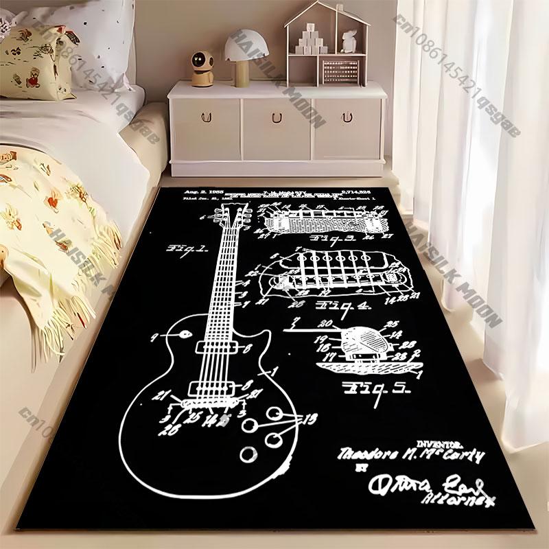 Guitar Patent Design Schematic Carpet Yoga Living Room Room Decor Children's Crawling Mat Doormat Area Rug Games Mat