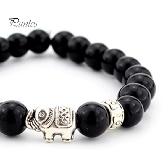 Women\'s Men\'s Elephant Bracelet Elastic Rope Beads Chain Bangle Jewelry Charms
