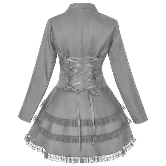 Women Double Breasted Victorian Steampunk Blazer Coat Gothic Tuxedo Tailcoat Jacket with Lace Hem Halloween Wedding Uniform Costume