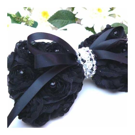 Barrette Hair Clip for Girls - Black Dress Fabric Ribbon, Elegant & Gorgeous for Updos, Parties, Weddings - Approx. 13x8cm