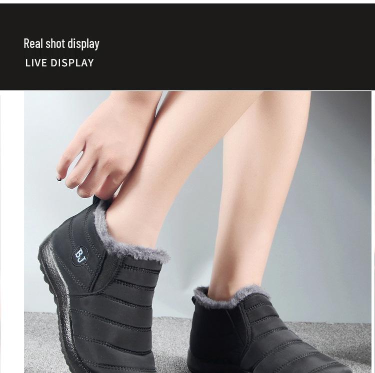 Unisex Plus Size Fleece-Lined Cotton Snow Boots for Middle-Aged & Elderly - Warm, Slip-On, Low-Cut Design