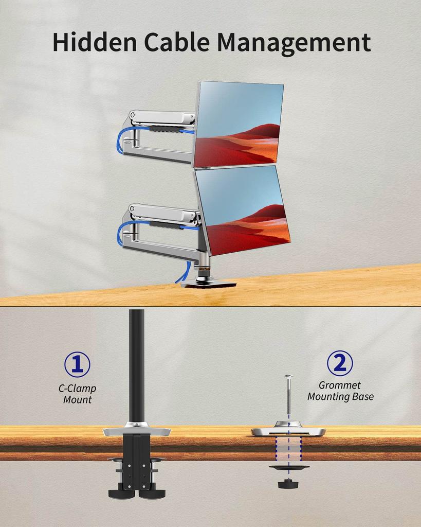 Ergounion PC Monitor Arm Dual LCD Display Arm PC Arm 2 Screens Compatible with Inch Weight Capacity VESA 75x75mm 100x100mm Mechanical Spring Type