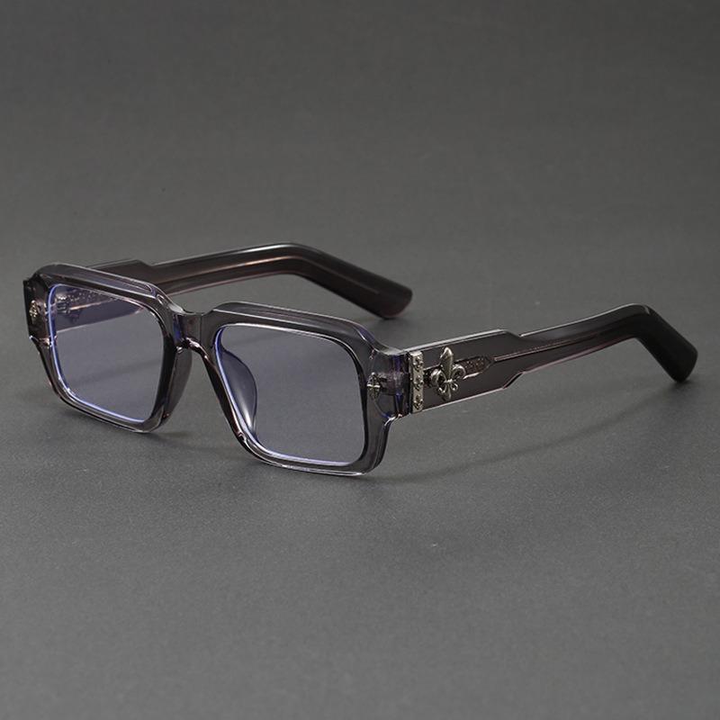 Vintage Thick Square Frame Anti-Blue Light Glasses for Men Women, Trendy Fleur-de-lis Decorative Eyeglasses, Classic Black Retro
