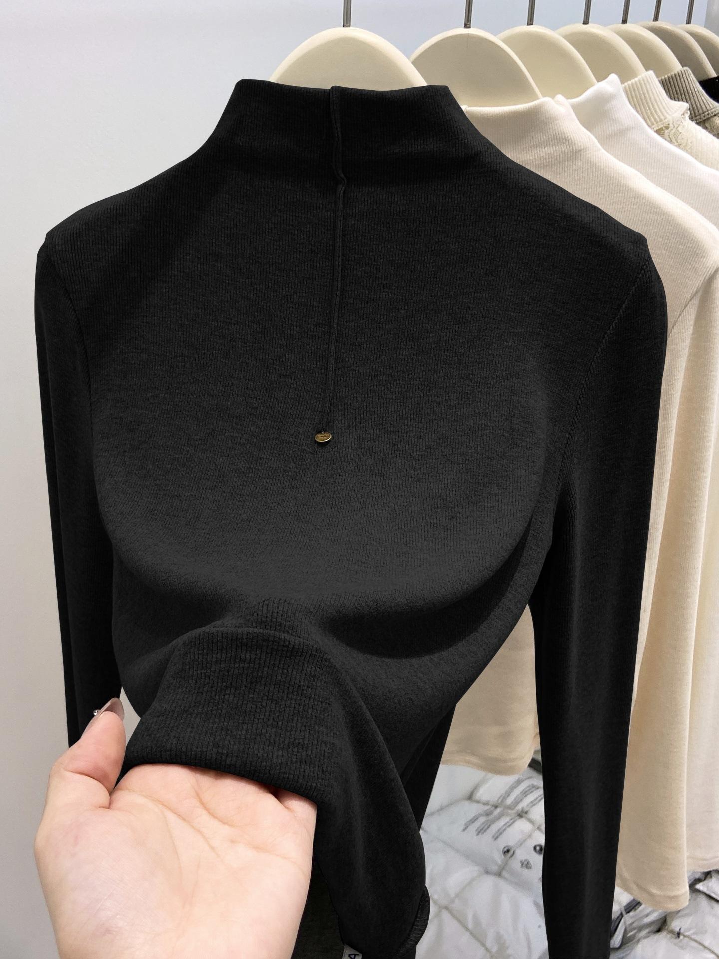 

Autumn and winter stacked semi-turtleneck knitted sweater women s soft waxy sweater slim-fitting splicing inner long-sleeved high-end bottoming top L чорний