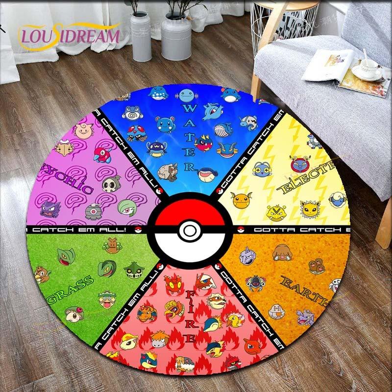 Cartoon Pokemon Print Children Pikachu Carpet Area Rugs Round Carpet for Living Room Floor Mat Flannel Anti-Slip Mat Room Decor
