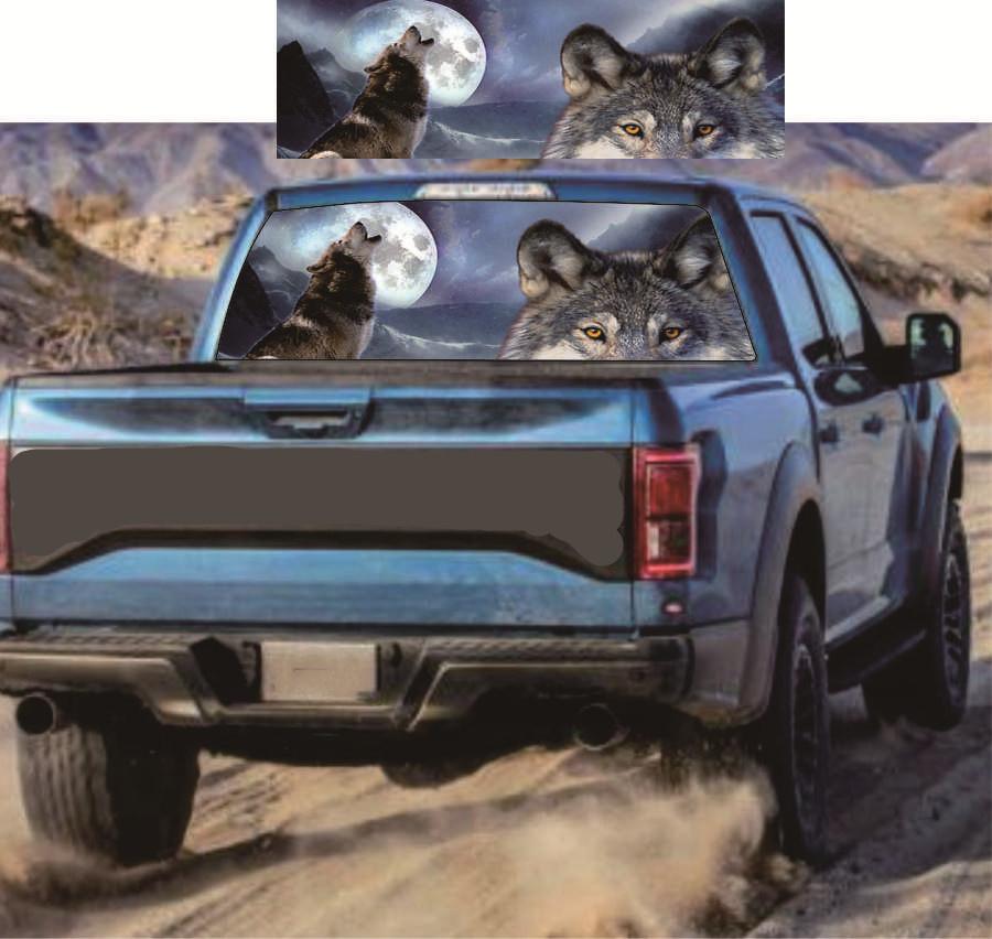 Wolf & Moon Rear Window Sticker Perforated Window Graphic Sticker for SUV  135x36cm