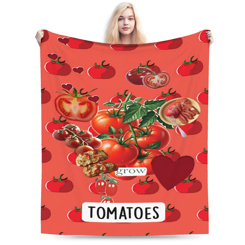 Tomato - Red Background Throw Blanket Soft Comfy Novelty Blanket For Living Room Plane Travel Flannel Bedspread Bed Cover