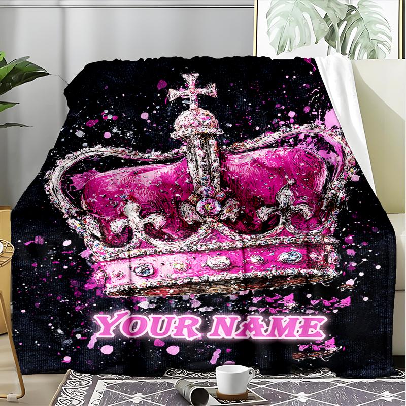 1PC Custom Name Royal Crown Artwork outdooor Flannel blankets Patterns Throw Blanket All-Season Soft Gift for Couch, Bed, Camping gifts
