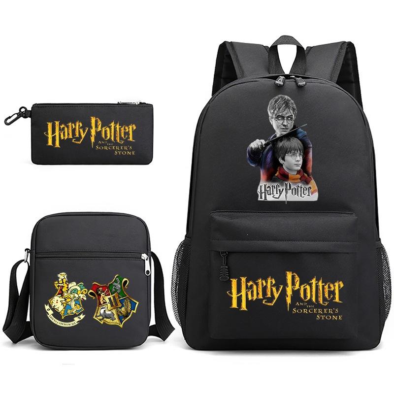 Large Capacity Schoolbag with Shoulder Strap; Student Three-piece Pencil Case Set