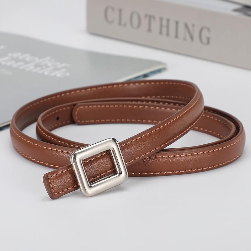 Womens Slim Leather Belt With Zinc Alloy Buckle Adjustable 100cm/110cm Fine 1.4cm Width Casual Office Dress Outfit