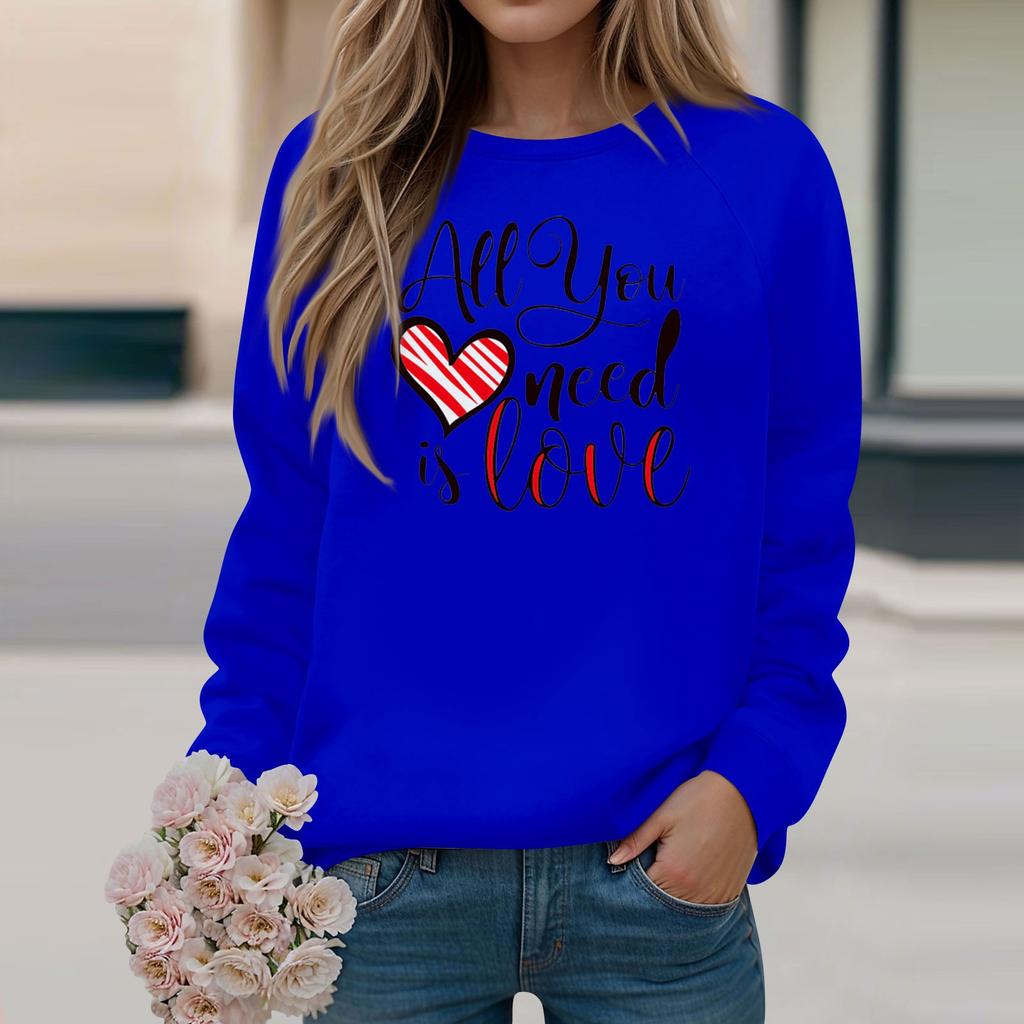 Ladies' Fashion And Leisure Long-sleeved Solid Color Valentine's Day Printed Round Neck Sweater Top