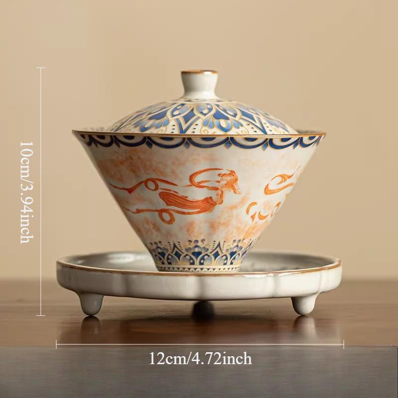 

Ceramic Tea Lid Bowl Household Ru Kiln Dunhuang Heat-resistant Tea Cup Large Capacity Tea Bowl Douli Sancai Covers The Bowl