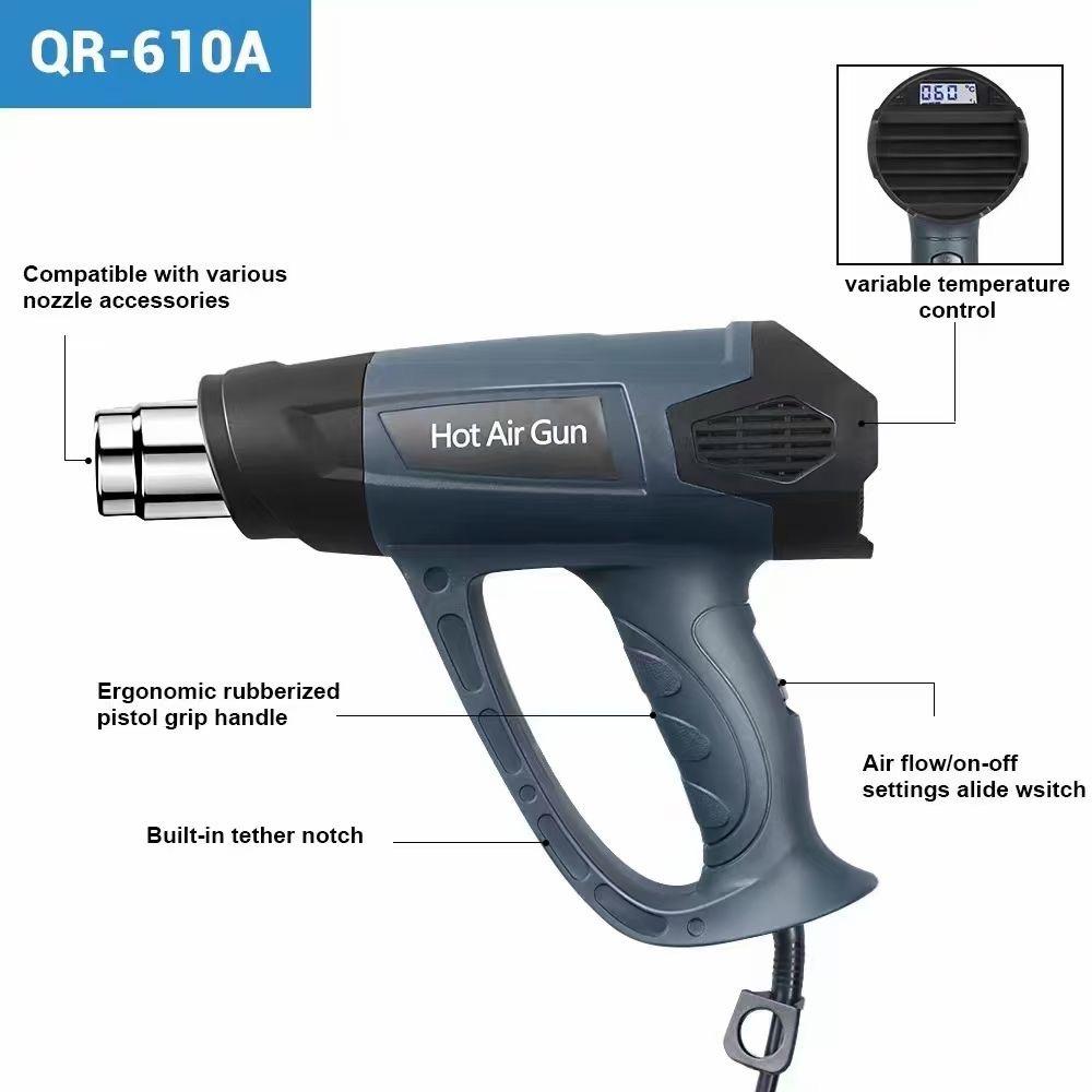 Industrial LCD Display Heat Gun 2000w Hot Air Gun Tool Handheld Electrical Heat Air Machine with 2-temp Settings 4 Nozzles