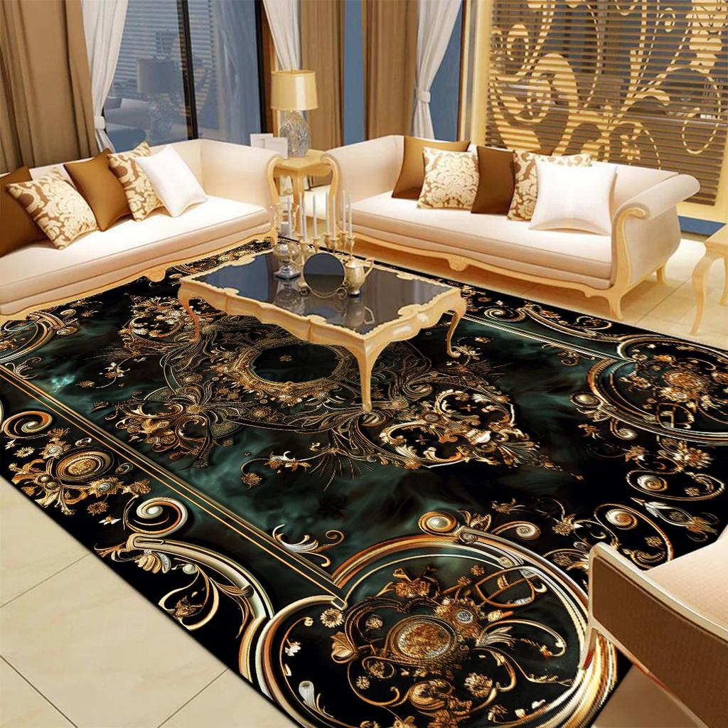 Light Luxury Black Gold Carpet for Living Room Modern Washable Bedroom Decoration Lounge Rug Parlor Entrance Door Mat Cloakroom