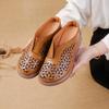 The First Layer of Cowhide Muffin Sole Heightening Women's Shoes Casual Leather Hollow Women's Slippers Breathable and Comfortable Hole Shoes