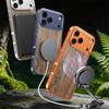 Luxury For iPhone 17 16 15 Pro Max Alloy Solid Wood Back Panel Hybrid Phone Case For Magsafe Wireless Charging Aluminum Alloy Cover