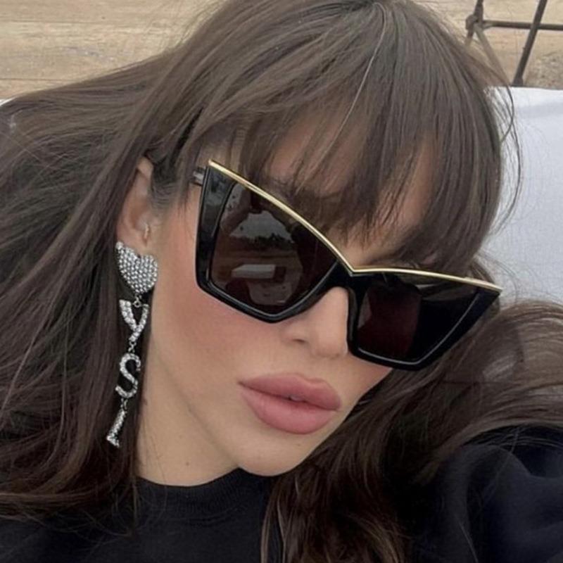 Non-polarized New Cat Eye Sunglasses Women Fashion Oversized Gradient Color Shades Eyewear Brand Designer Semi Metal Cateye Frame Sun Glasses