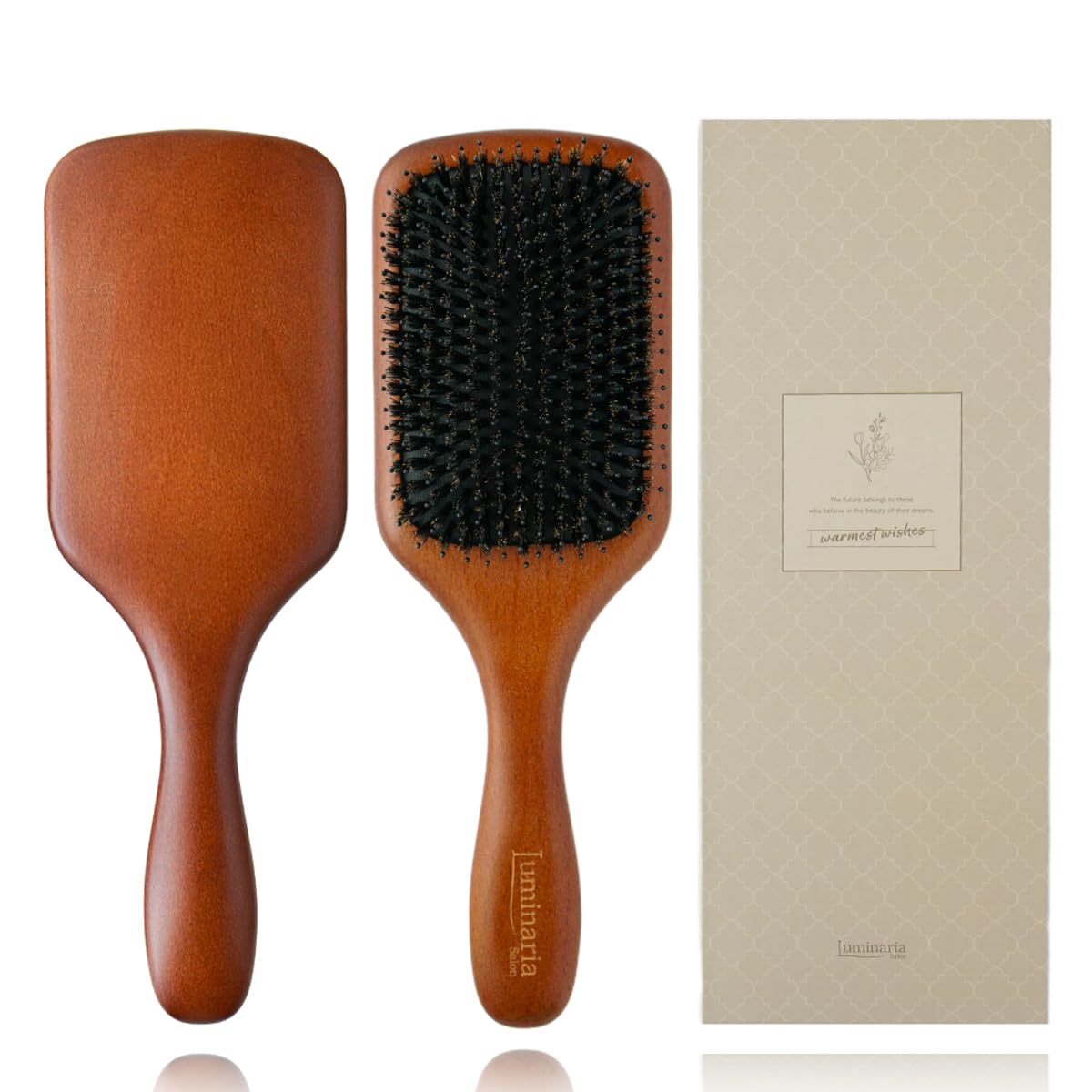 

Luminaria Hair Boar Bristle Brush for Shiny Scalp and Smooth Perfect Gift for Respect for the Aged and Includes a Gift Large Square Brush,
