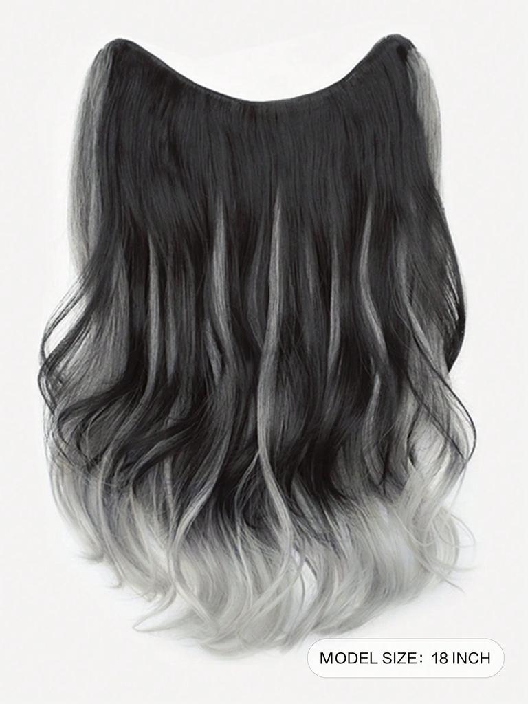 One Piece U-Shaped Hair Extensions Piece Long Wavy Curly Hairstyle Synthetic Highlight Gray Hairpieces Heat Resistant