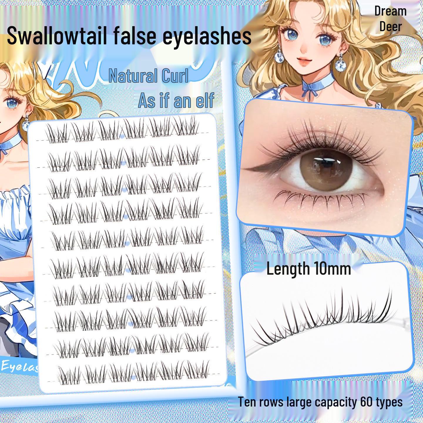 Dream Deer Swallowtail Yarn Natural-Looking False Segmented Eyelashes - Manga 2025 Style.