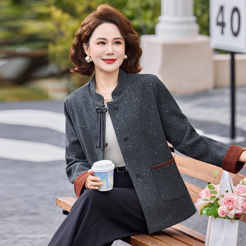 Retro Wool Spring Coat for Middle-Aged and Elderly Women - Warm, Stylish & Short Chinese-Style Jacket