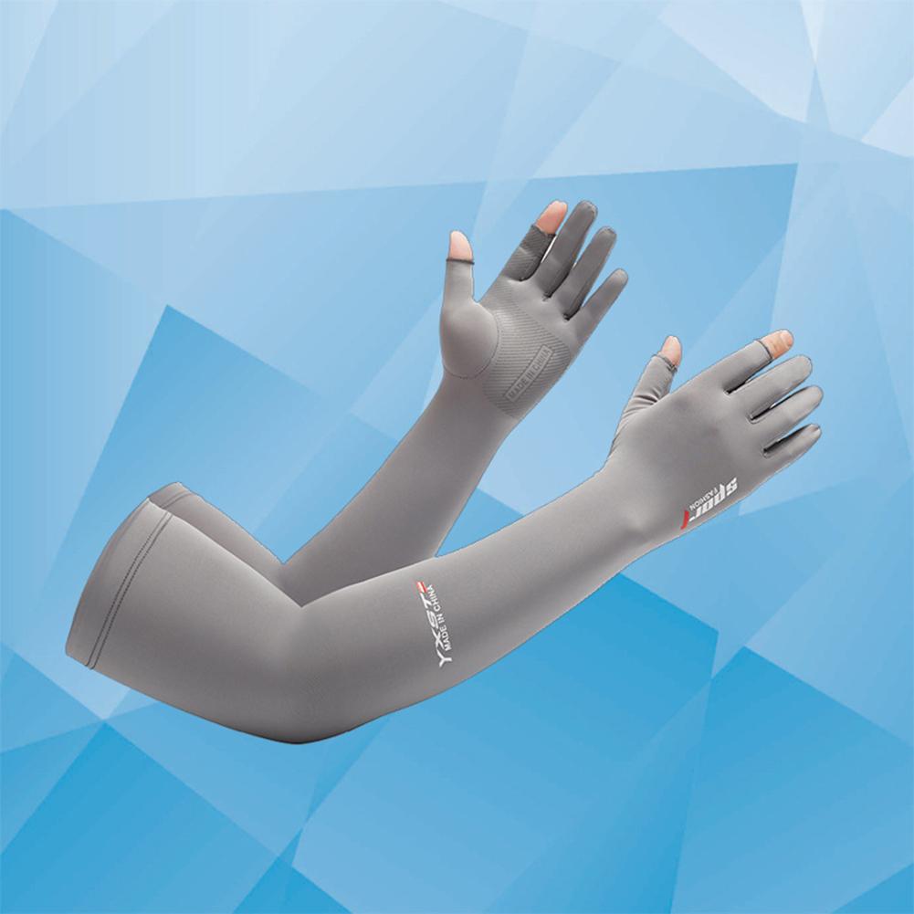 1 Pair Cooling Arm Sleeves With Thumb Hole Summer Sports Thin Ice Silk Sunscreen Arm Covers Hand Protector