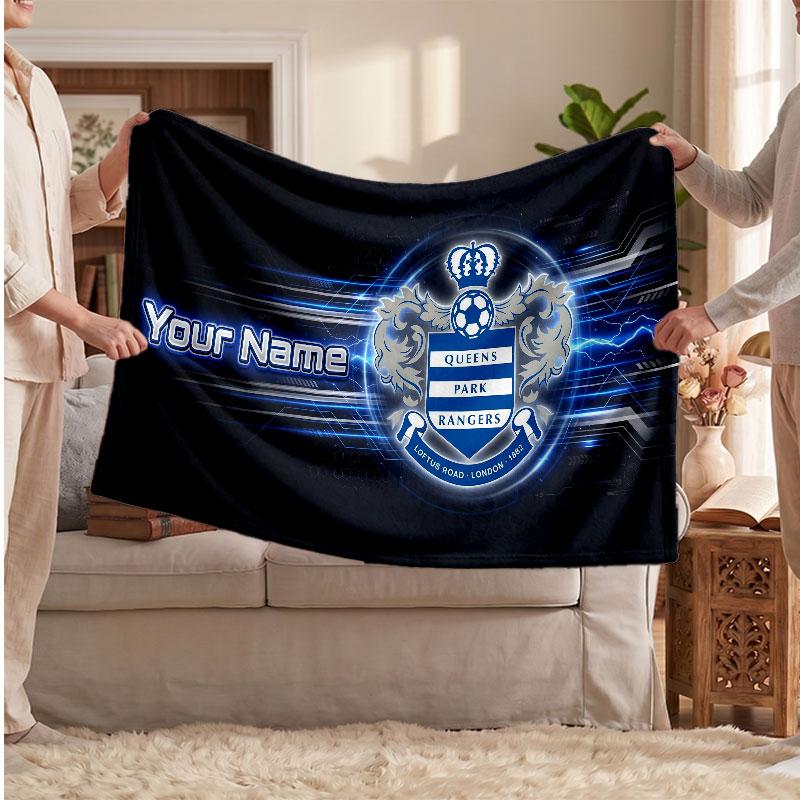 Queens Park Rangers Personalized Fleece Blanket With Football Logo, Custom Name Text Soft Warm Home Throw Blanket