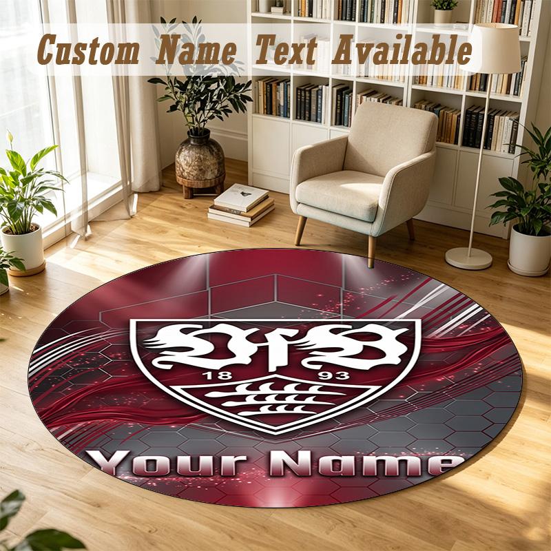 Round Rug Custom NameVfB Stuttgart FC Pattern Non Slip Carpet Home Floor Decor