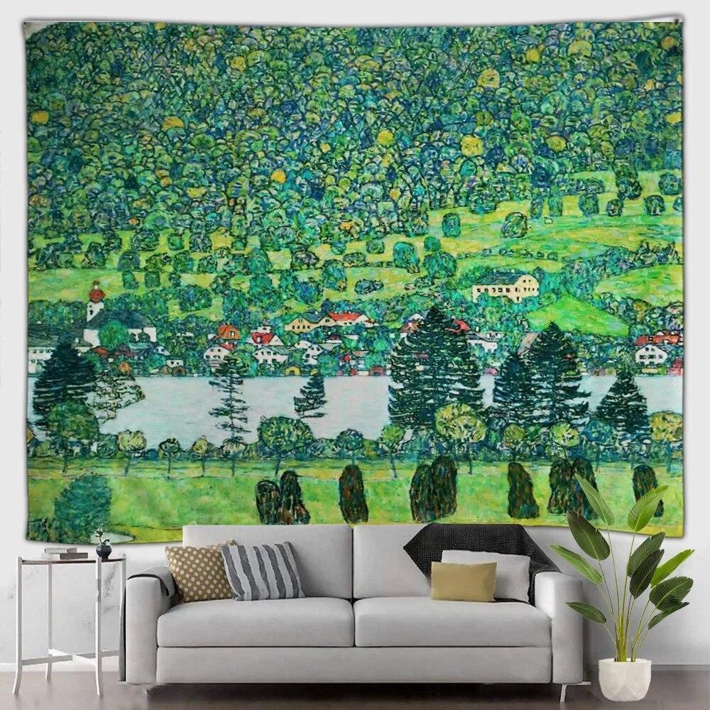 Gobelin leśny wodospad krajobraz zewnętrzny piękny las obraz olejny wiszący na ścianie dekoracyjny koc sztuka salon mural