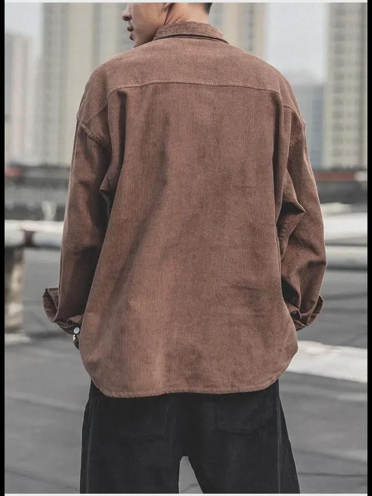 Men’s Autumn Corduroy Long Sleeve Casual Shirt Jacket - Japanese Style, Trendy and Loose Fit for Fall and Winter.