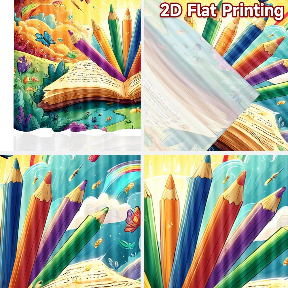 2D flat printing 2pcs Curtain Colorful book pencils sun butterflies Digital Printed Polyester Drapes Festive Wall Decor Perfect