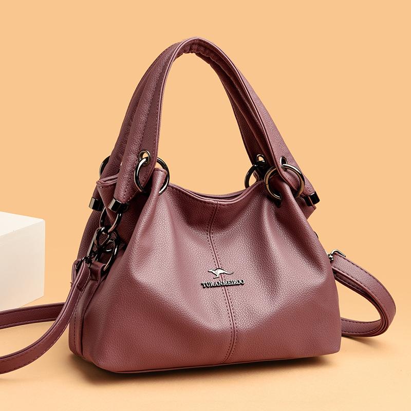 Bag Women's High-end Women's Handbag Luxury Soft Leather Women's Shoulder Bag Retro Solid Color Large-capacity Mother Bag