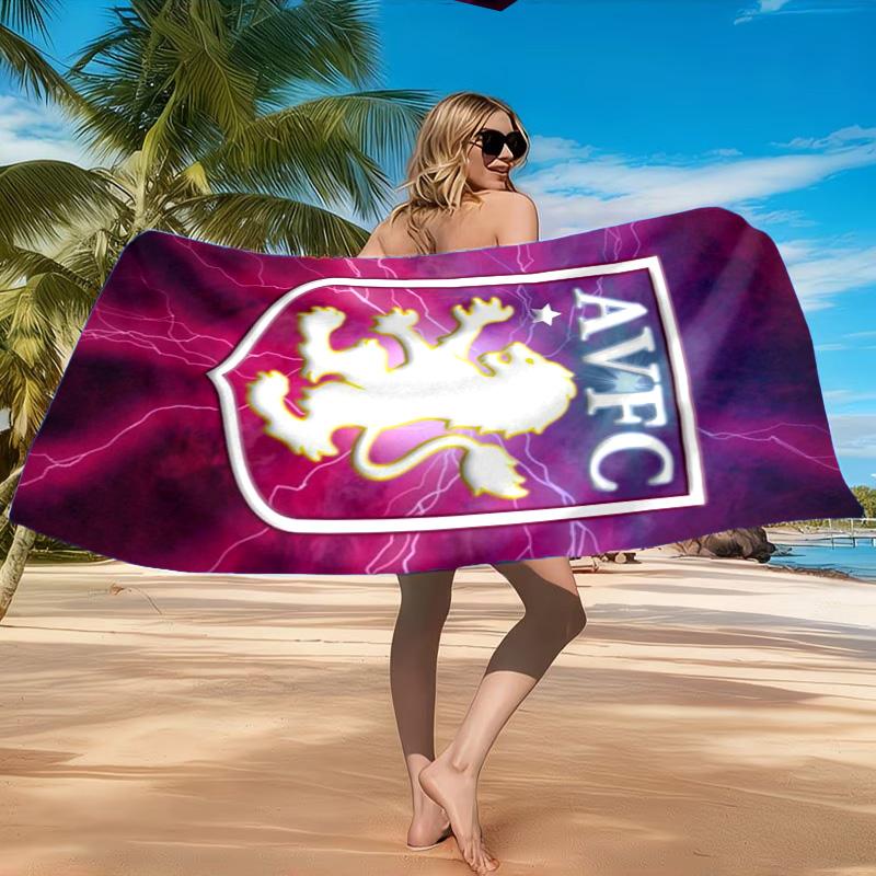 Asciugamano da Spiaggia con Stemma Aston Villa, Asciugatura Rapida, Facile da Curare, Adatto sia per il Fitness che per le Vacanze al Mare, Essenziale per lo Sport