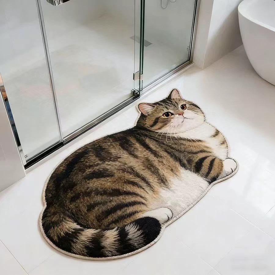Decorazione Carina per Camera da Letto Gatto Tappeto Zerbino per Porta Tappeti con Stampa Animale per Soggiorno Spesso Lavabile Tappeto da Comodino