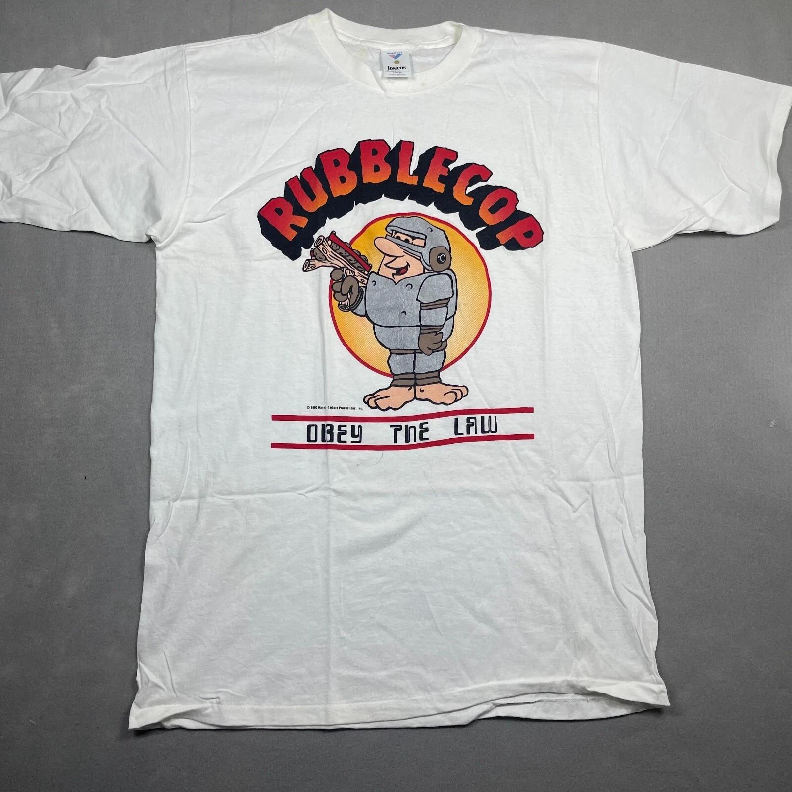 Vintage 90sThe Flintstones T Shirt Mens Size XL Rubble Cop Obey The Law White 2XL