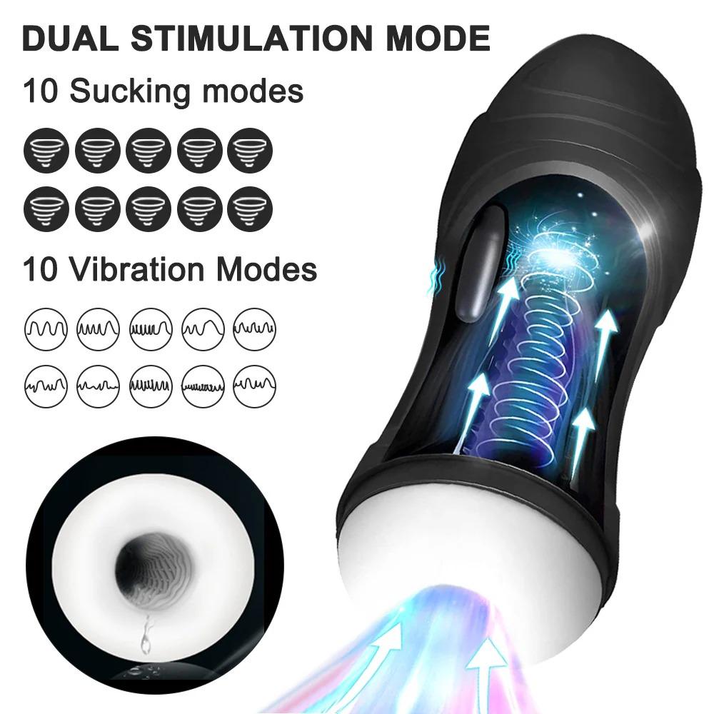 Automatic Male Masturbator Vibration Blowjob Sucking Machine Silicone Vagina Masturbation Cup Sex Toys Adult Goods for Men
